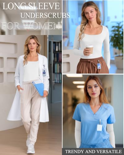 Xaatren 4 Pack Women's Underscrub Shirts Long Sleeve Tops - color: White, White, White, White, size: Medium