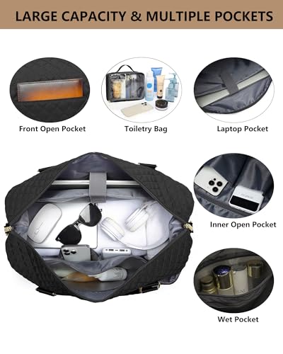 Travel Weekender Duffle Bag for Women: Overnight Bags with Shoe Compartment - color: 1-Black, size: X-Large