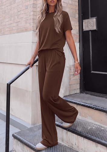 PRETTYGARDEN Women's Summer 2 Piece Matching Lounge Sets - color: Brown, size: X-Large