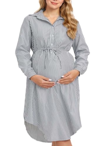 Striped Maternity Dress Casual Summer Pregnancy Dress Bump - color: White-black, size: Small