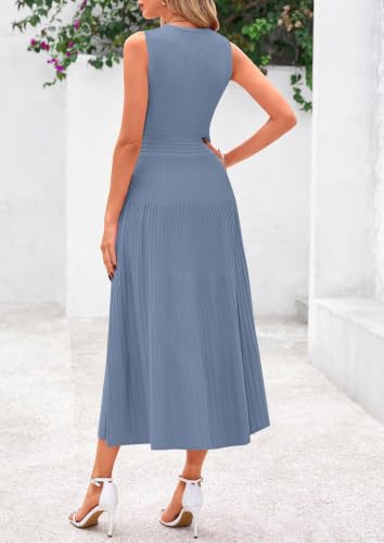 PRETTYGARDEN Women's Summer Pleated Midi Work Dress - color: Blue Grey, size: Medium
