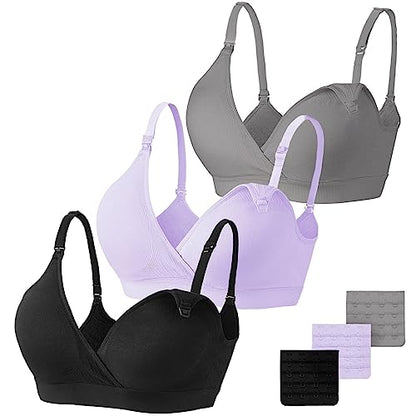 Vinfact 3 Pack Nursing Bras for Breastfeeding Women Maternity Bras - color: Black/Grey/Purple, size: Medium