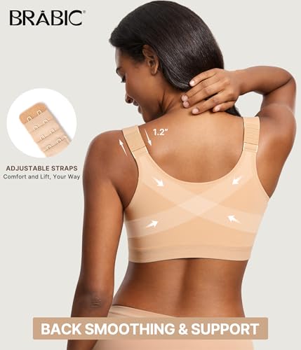BRABIC Post Surgery Compression Bras for Women Front Closure Surgical - color: Beige, size: Large
