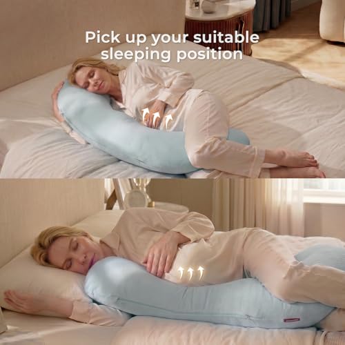 Momcozy J Shaped Pregnancy Pillow, Maternity Body Pillow for Side Sleepers - color: Upgrade-blue