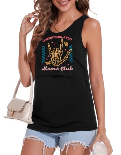 FASHGL Nursing Tank Tops Women Sleeveless Double Breastfeeding Shirts - color: Black, size: Medium
