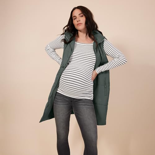 Motherhood Maternity Women's Sleeveless Long Pregnancy Puffer Vest with Pockets - color: Olive, size: Small