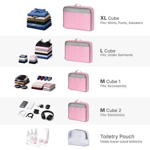 Traveler's Choice Cloverland Packing Cubes, 5-Piece Set, Pink - color: Pink