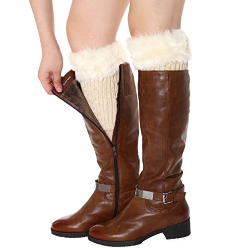 Womens Fur Trim Boot Cuff Top Cover Leg Warmers - color: Iovry