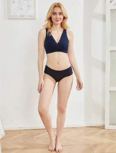 Wireless Cotton Nursing Bra for Sleep& Maternity, Pregnancy Breastfeeding Top, Adjustable Straps, Full Coverage - color: Black+navy Blue+red Wine/3pack, size: X-Large
