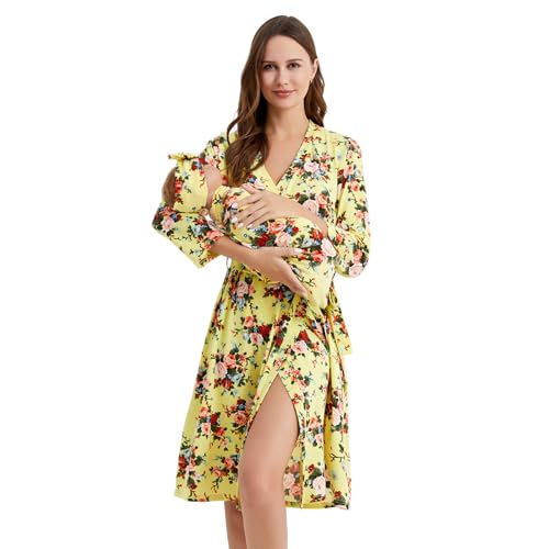 Galabloomer Maternity Robe and Receiving Blanket, Matching Mommy Labor Robe - color: Yellow, size: Medium