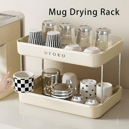 UFORU Countertop Coffee Station Organizer,Cup Rack,Mug & Wine Glass Holder - color: Cream White