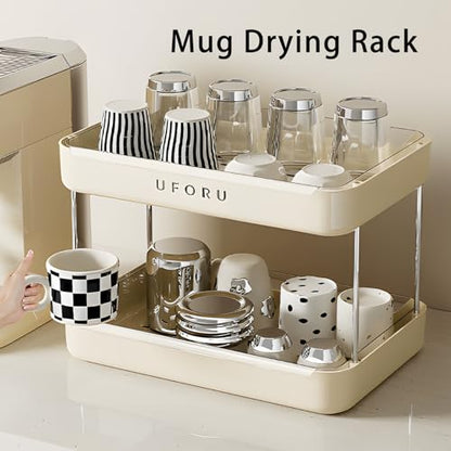 UFORU Countertop Coffee Station Organizer,Cup Rack,Mug & Wine Glass Holder - color: Cream White