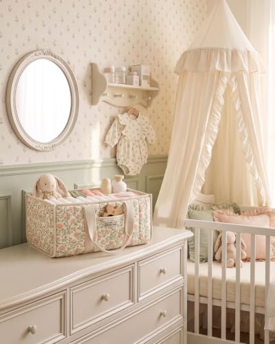 Blissful Diary Floral Diaper Caddy Organizer, Storage Basket, Tulip Garden - color: Tulip Garden
