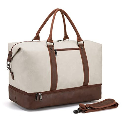 Weekender Overnight Bag Carry On Bag Travel Bag with Shoe Pouch - color: White