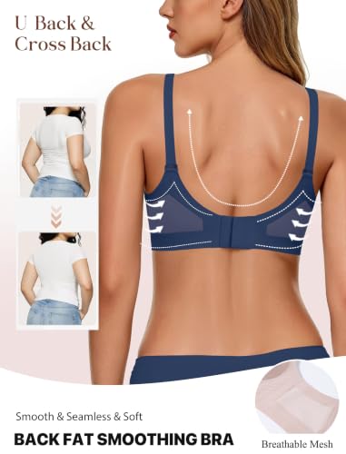 Avidlove Wireless Bras for Women Seamless Full Coverage Bra Mesh Comfy Bralette Tshirt Everyday Bras - color: Deep Blue, size: Medium