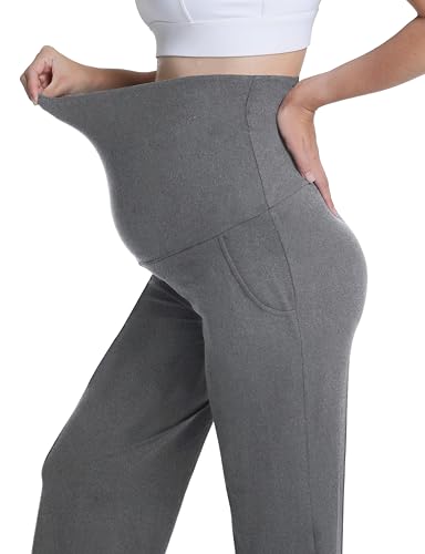 3 Pack Women's Maternity Pants Wide Leg - color: 3 Pack Black/Black/Hemp Grey, size: X-Large