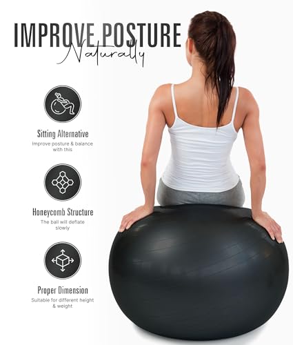 ROMIX Exercise Ball, Anti-Burst Yoga and Birthing Ball with Pump, Home Use - color: Black