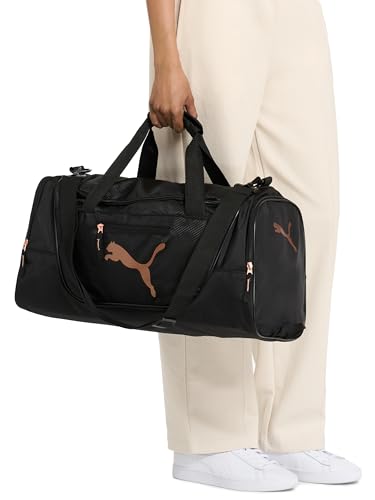 PUMA womens Candidate Duffel Bag with Removable Strap & Shoe Pocket - color: Black/Rose Gold