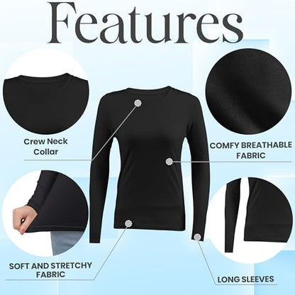 Soft Stretch Cotton Blend Women's Underscrub Shirt Slim Fit Comfort Tee - color: Black/Black/Black, size: Small