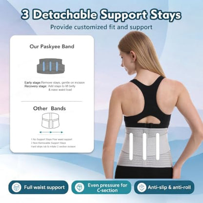 Paskyee Postpartum Belly Band, C-Section & Post Surgery Support - color: Grey, size: L/XL
