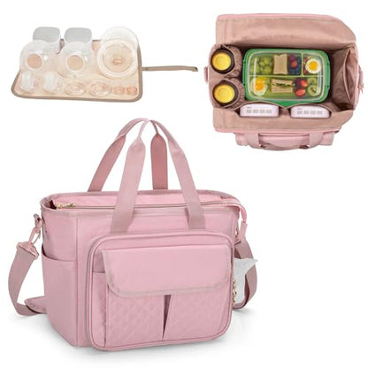 LUXJA Wearable Breast Pump Bag with a Waterproof Mat, Pink