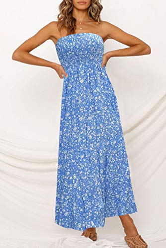 ZESICA Women's 2026 Summer Boho Strapless Maxi Dresses - color: Blue, size: Medium