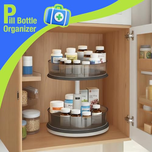 Lazy Susan Organizer for Medicine 2 Tier Pill Bottle Turntable