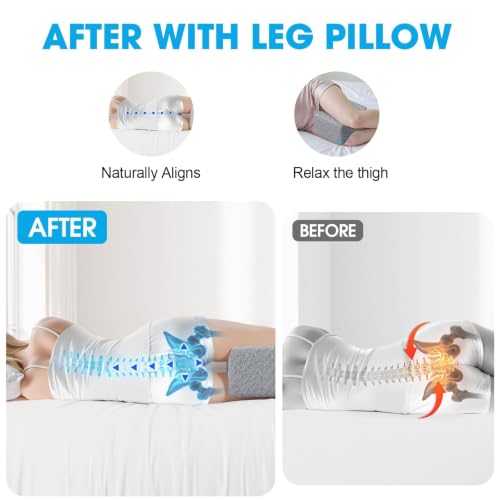 Knee Pillow for Side Sleepers, Leg Pillow with Cooling Gel, Grey/Large - color: Dark Grey, size: Large