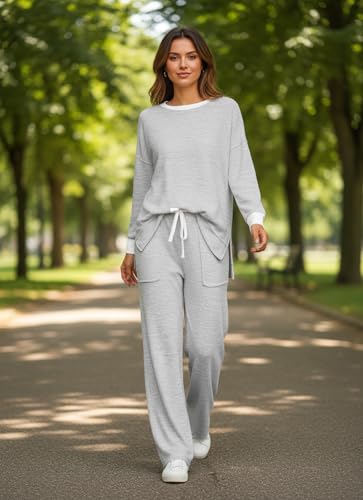 Lounge Sets for Women 2 Piece Outfits Comfy Sweat Track Suits Matching Set - color: B-grey, size: Large