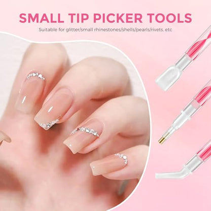 Rhinestone Picker Tool Kit: 2Pcs Rhinestone Picker Handle, Dual-Ended Rhinestones Applicator Bedazzling Tools Pen with 12 Upgraded Plastic Replacement Tips, Clay Nail Art Craft (Red) - color: Red/White