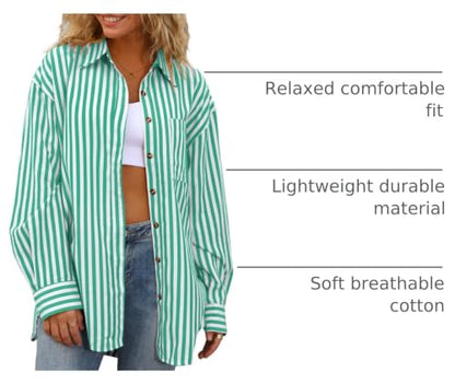 CHYRII Women's Striped Button Down Long Sleeve Blouse - color: Green, size: XX-Large