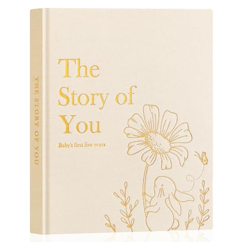 Lanpn Baby Memory Book for Boy Girl - The Story of You, Newborn Babys Book Keepsake Photo Album for New Parents, Linen Cover Baby First 5 Year Milestone Journal Scrapbook (Beige, 154 Pages) - color: Beige