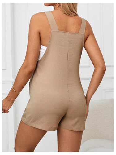 OYOANGLE Women's Maternity Romper Tie Knot Wide Strap Summer Overall - color: Khaki, size: X-Small