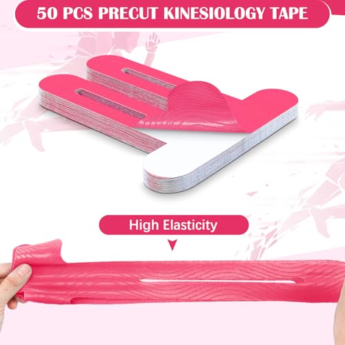 50 Pcs Precut Kinesiology Tape for Knees, Rose Red - color: Rose Red