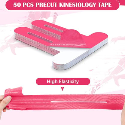 50 Pcs Precut Kinesiology Tape for Knees, Rose Red - color: Rose Red