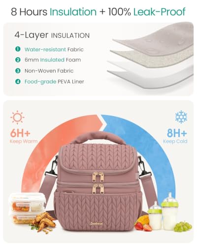 Breastmilk Cooler Bag, 12L Double Deck with Detachable Divider - color: Dusty Rose