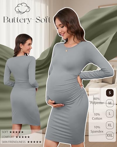 Riyiper 3 Pack Women's Long Sleeve Maternity Dresse - color: Army Green, Light Gray, Black, size: Large
