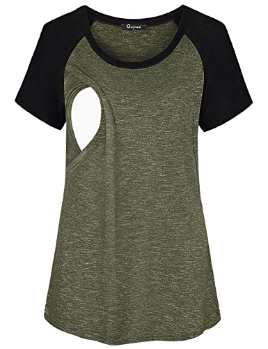 Quinee Womens Short Sleeve Maternity Nursing Tops Raglan Breastfeeding Shirts - color: Green2, size: Large