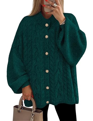 ZESICA Women's Oversized Chunky Knit Cardigan Sweaters Fall Fashion - color: Darkgreen, size: Medium