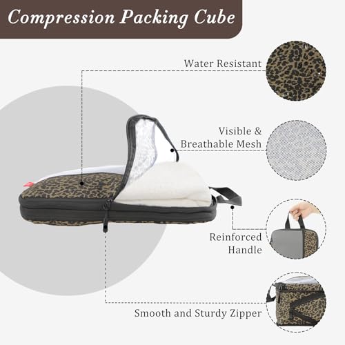 U+U 6 Set Compression Packing Cubes - Ultralight Travel Organizers - color: Leopard, size: 6 Set