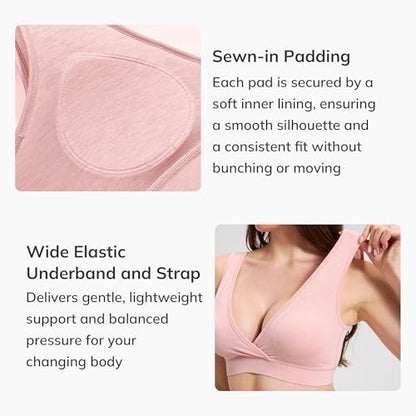 netdraw Padded Bamboo Viscose Nursing Sleep Bra - color: Pink Heather, size: X-Large