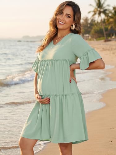 Maternity Summer Dress Sundress Babydoll Beach - color: Green, size: Medium