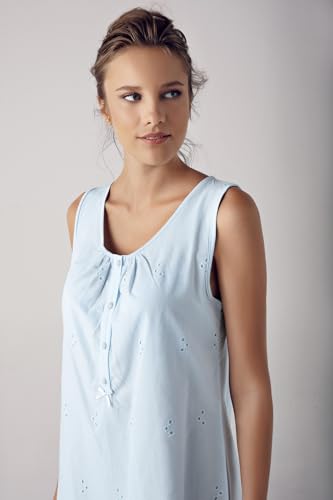 Maternity Nursing Pajama Set Blue Woven Cotton Sleeveless V-Neck Midi Robe and Pants, S - Multiple Options - size: Medium