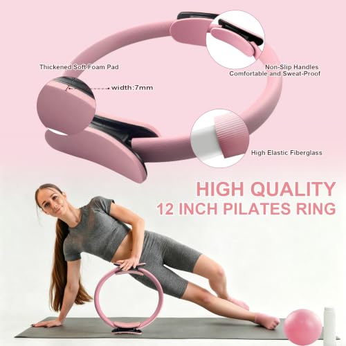KANGFITER Pilates Kit with Ankle Weight, Pilates Ring Ball, Resistance Band - color: 11 PCS Pink