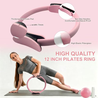 KANGFITER Pilates Kit with Ankle Weight, Pilates Ring Ball, Resistance Band - color: 11 PCS Pink