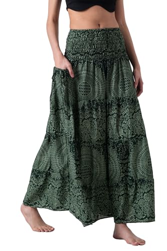 Long Skirts Tiered Maxi Boho Skirt - color: Blossom Green, size: Large-X-Large