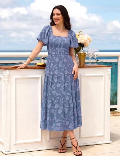 ZESICA Womens 2026 Summer Boho Wedding Guest Midi Dresses - color: Dustyblue, size: Large