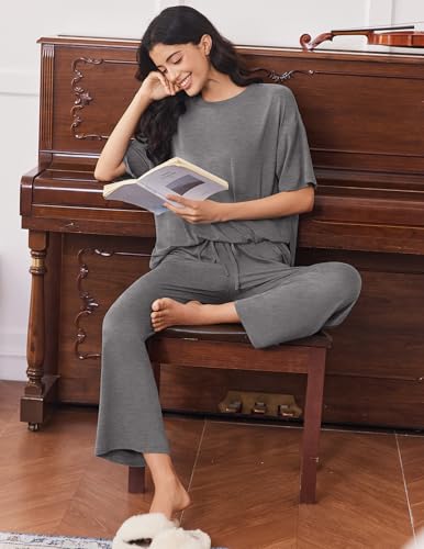 Ekouaer Lounge Sets for Women Soft Comfy Pajama Set 2 Piece Outfits - color: Dark Gray, size: Medium