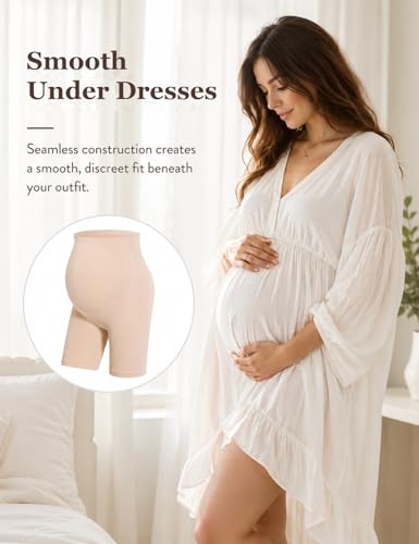 HOFISH Seamless Over-the-Bump Maternity Shapewear, High-Waisted Support - color: No Roll Up：black & Beige, size: Medium
