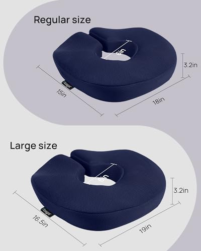 Feagar Large Donut Seat Cushion, Tailbone Pain Relief and Hemorrhoids - color: Large Blue